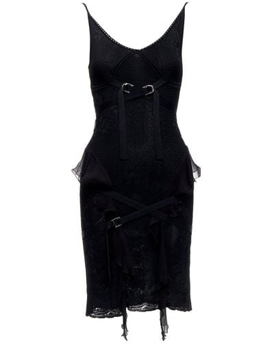 Dior John Galliano Cd Logo Bondage Floral Knit Dress - Black