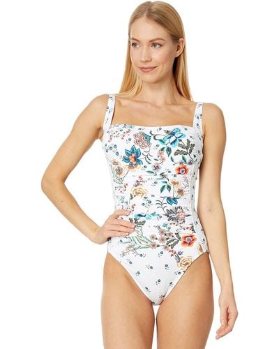 Johnny Was Ruched One-piece Swimsuit White Floral - Blue