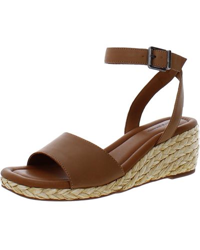 Lucky Brand Nalmo Leather Ankle Strap Wedge Sandals - Brown