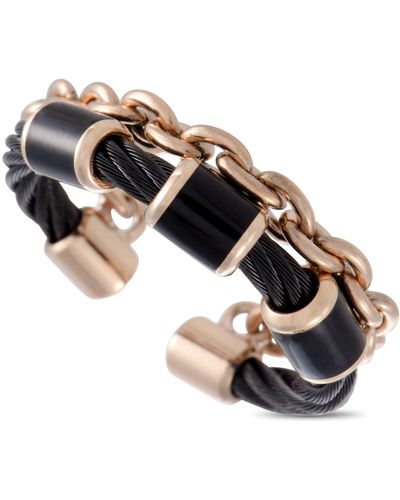Charriol St. Tropez Stainless Steel Pink And Black Pvd Black Enamel Cable And Chain Band Ring - Metallic