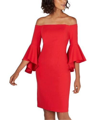 Calvin Klein Off-the-shoulder Mini Sheath Dress - Red