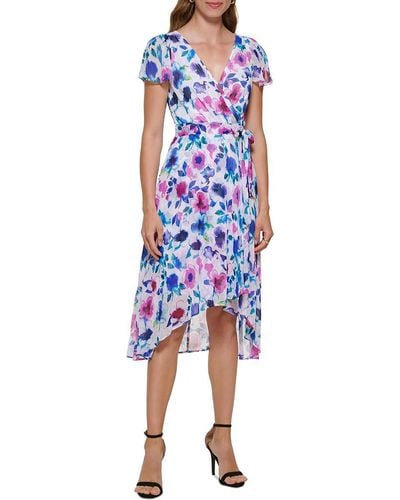 DKNY Floral Print Midi Wrap Dress - Blue