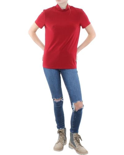 Anne Klein Mockneck Wear To Work Pullover Top - Red