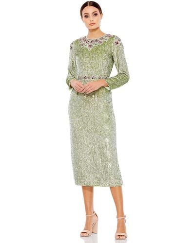 Mac Duggal Floral Beaded Tea-length Dress - Green