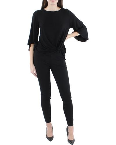 Karen Kane Flare Sleeve Twist Front Pullover Top - Black