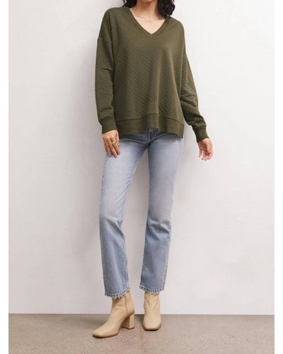 Z Supply Quilted Modern V-neck Weekender Sweater - Green