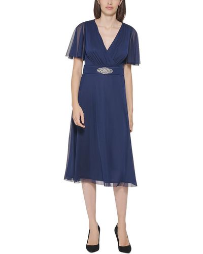 Jessica Howard Chiffon Embellished Cocktail And Party Dress - Blue