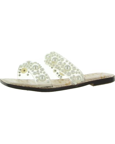 Sam Edelman Eleana Embellished Square Toe Slide Sandals - White