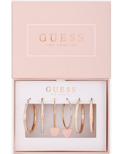 Guess Factory Rose Gold-tone Hoop Earrings Set - Pink