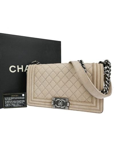 Chanel Boy Leather Shoulder Bag (pre-owned) - Natural