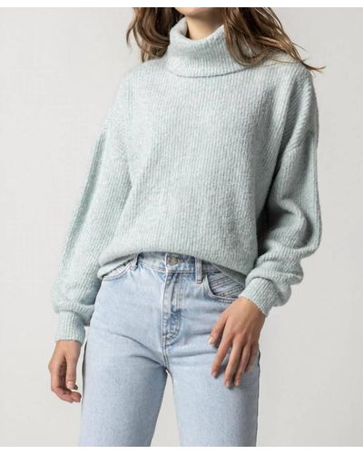Lilla P Oversized Ribbed Turtleneck Sweater - Blue