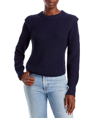 Aqua Knit Ribbed Crewneck Sweater - Blue