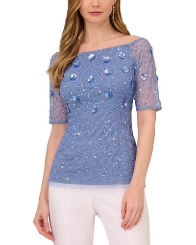 Adrianna Papell Beaded Embroidered Off The Shoulder - Blue