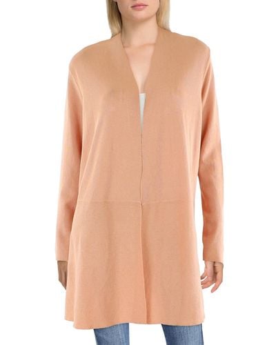 Anne Klein Plus Ribbed Open Front Cardigan Sweater - Pink