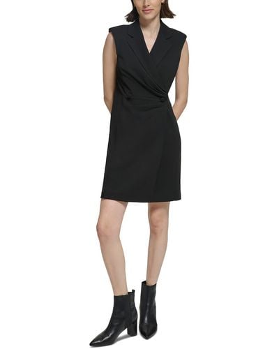 Calvin Klein Collar Polyester Sheath Dress - Black