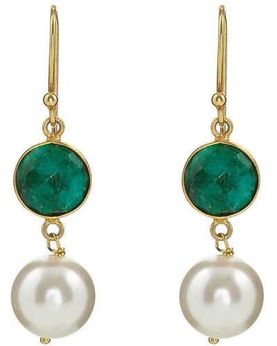Liv Oliver 18k Gold Plated Ruby & Pearl Drop Earrings - Green