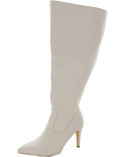 FASHION TO FIGURE Faux Leather Pointed Toe Knee-high Boots - Gray