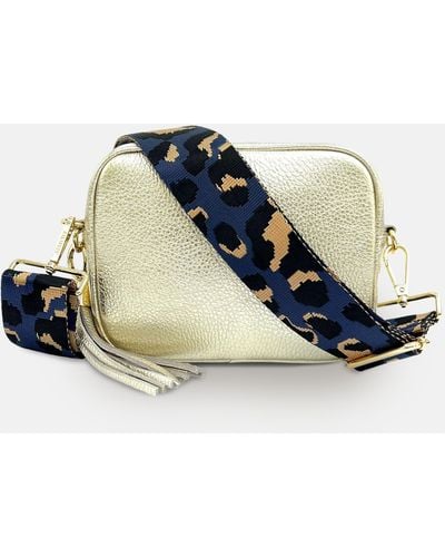 Apatchy London Leather Crossbody Bag With Navy Leopard Strap - Blue