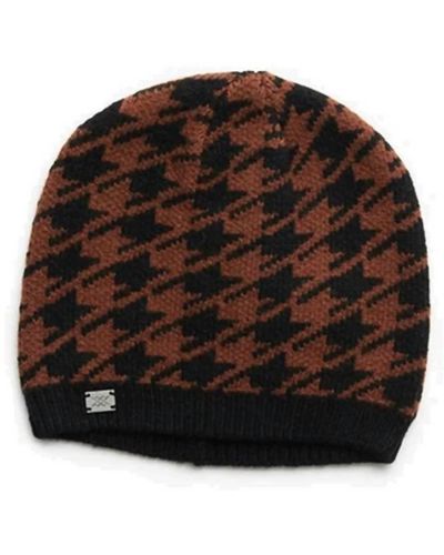 SOIA & KYO Houndstooth Pattern Rib Knit Hat - Brown