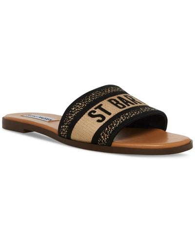 Steve Madden Knox Square Toe Flat Slide Sandals - Brown