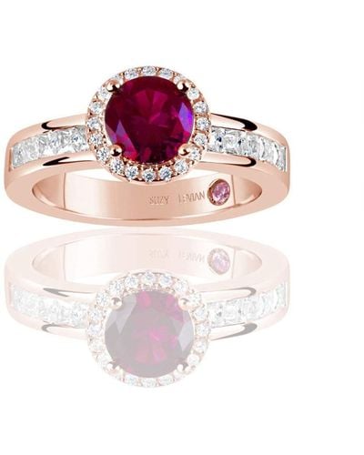 Suzy Levian Rose Sterling Silver Created Ruby Round Cut Engagement Ring - Red