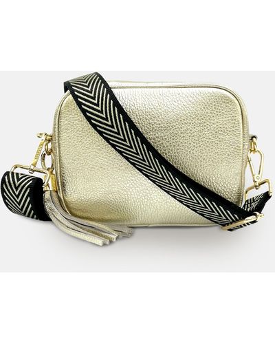 Apatchy London Leather Crossbody Bag With Black & Chevron Strap - Green