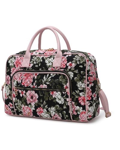MKF Collection by Mia K Jayla Quilted Cotton Botanical Pattern Duffle Bag - Pink