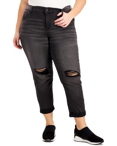 Celebrity Pink Plus Mid Rise Destroyed Cropped Jeans - Black
