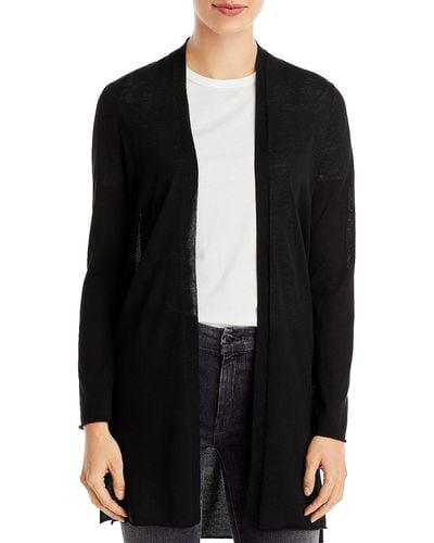 Eileen Fisher Long Cardigan Breathable Solid Cardigan Sweater - Black