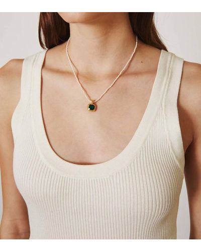 Chan Luu Bezel Wrapped Emerald & Crystal Necklace - Natural