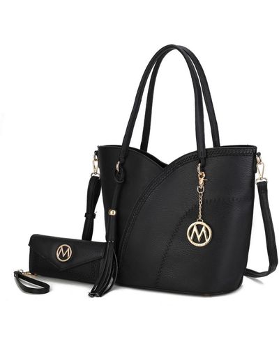 MKF Collection by Mia K Imogene Two-tone Whip Stitches Vegan Leather Shoulder Bag With Wallet- 2 Pieces - Black