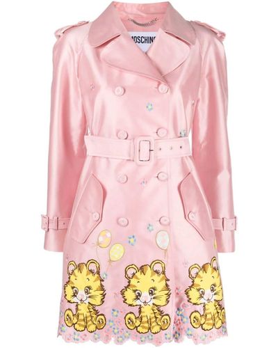 Moschino Kitty Cat Embroidered Trench Coat - Pink
