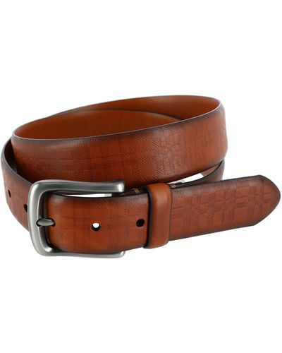 Trafalgar Caelen Plaid Embossed Leather Belt - Brown