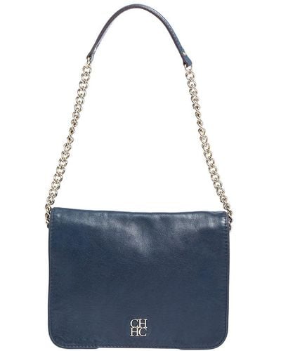 Carolina Herrera Leather New Baltazar Flap Shoulder Bag - Blue
