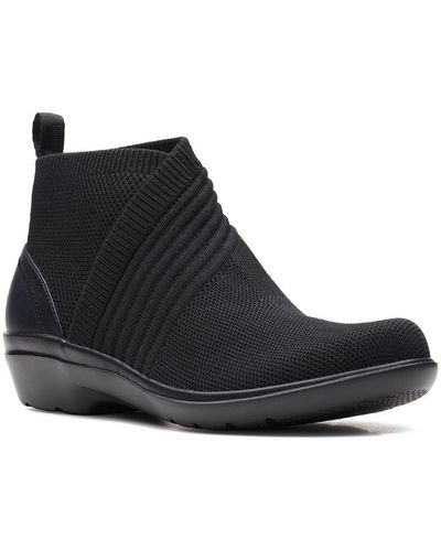 Clarks Sashlyn Mid Ribbed Knit Ankle Ankle Boots - Black