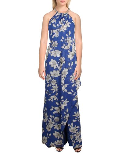Calvin Klein Chiffon Embellished Evening Dress - Blue