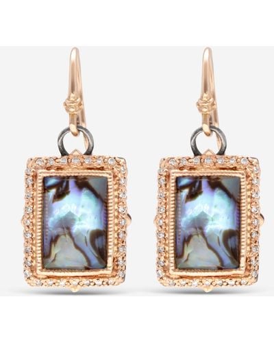 Armenta 14k Rose Gold And Gray Sterling Silver, Blue Pearl And White Diamond Drop Earrings