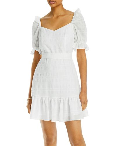 Aqua Puff Sleeve Short Mini Dress - White