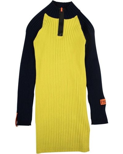 Heron Preston Navy And Ribbed Knit Dress - Yellow