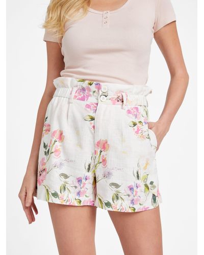 Guess Factory Harly Linen-blend Paperbag Shorts - White