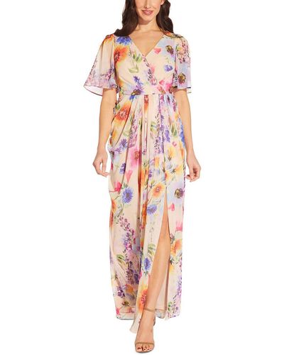 Adrianna Papell Floral Flutter Sleeve Maxi Dress - White