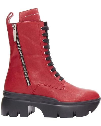 Giuseppe Zanotti Apocalypse Leather Side Zip Combat Boots - Red