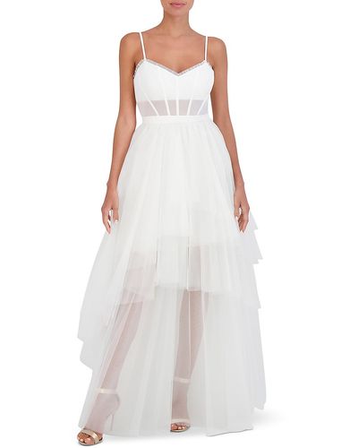 BCBGMAXAZRIA Tulle Tiered Evening Dress - White