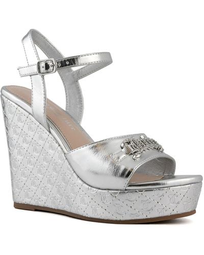 Juicy Couture Harlowe Faux Leather Open Toe Platform Heels - Gray