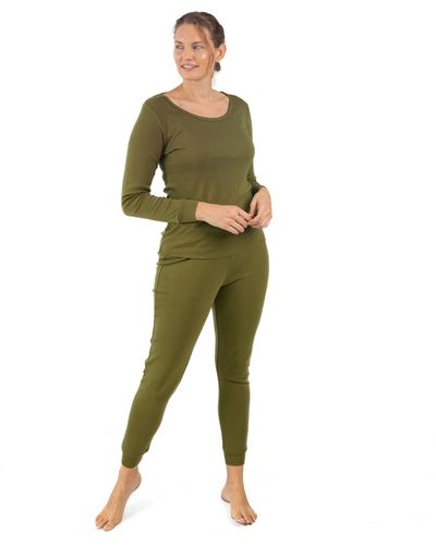 Leveret Two Piece Cotton Pajamas Boho Solid Color - Green