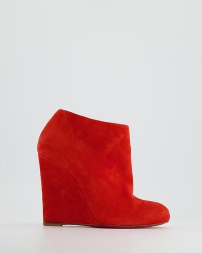 Christian Louboutin Suede Wedge Ankle Boots - Red