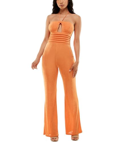 Bebe Juniors Knit Halter Jumpsuit - Orange
