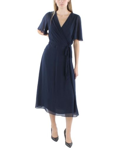 Lauren by Ralph Lauren Faux-wrap Polyester Midi Dress - Blue