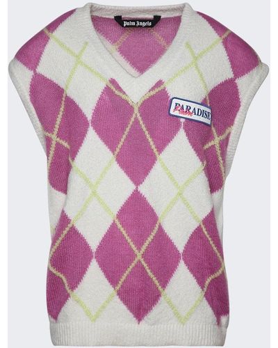 Palm Angels Brushed Argyle Knitted Vest - Pink