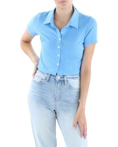 Ultra Flirt Juniors Knit Short Sleeves Button-down Top - Blue
